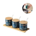 thumbnail image 3 of Simple Emerald Ceramic Spice Jar Set Safe Home Restaurant Seasoning Box Non-toxic Storage with Lid and Spoon Gift Set Not Fade with Wooden Pallet for Seasoning Storage, 3 of 9