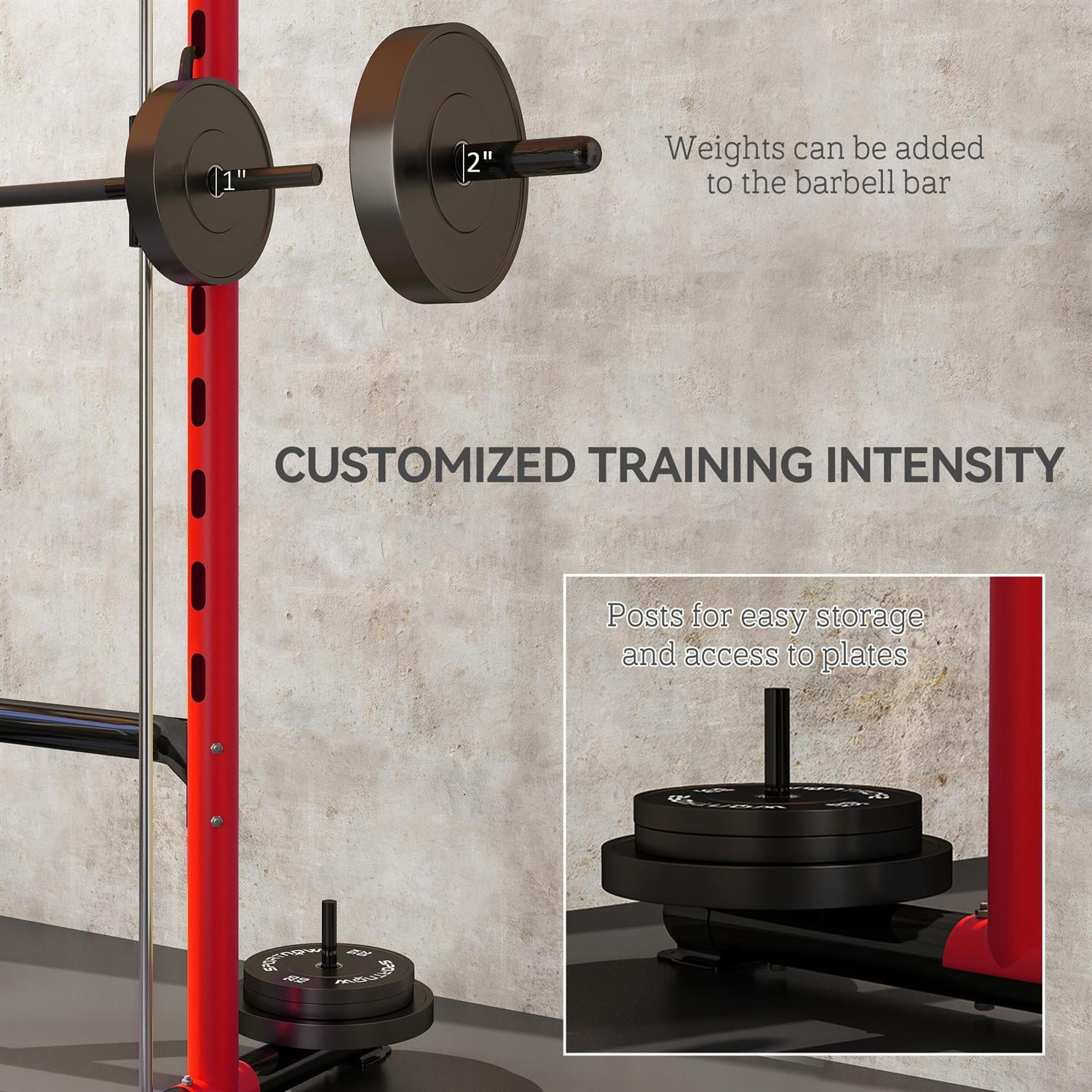 Demifill Multi-Function Weight Lifting Half Rack - Red, Squat Rack with Pull-Up Bar & Barbell, Adjustable Bench Press Compatible