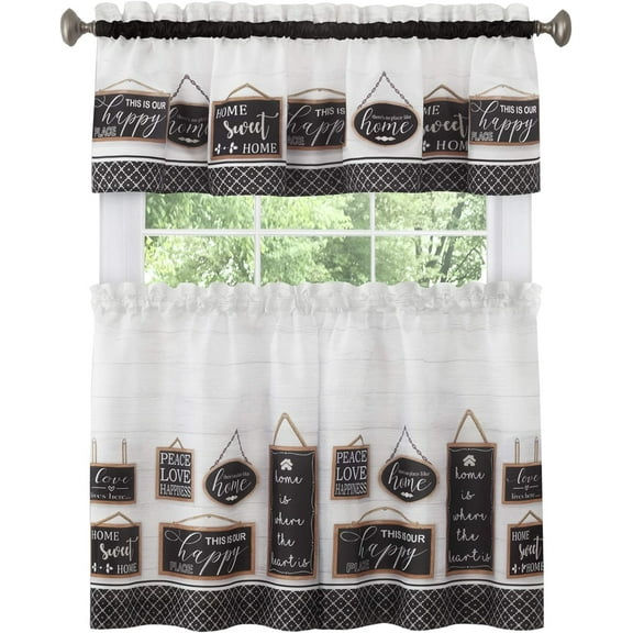 Ben&Jonah Simple Elegance Modern Farmhouse Tier and Valance Window Curtain Set - 58x24 - Black
