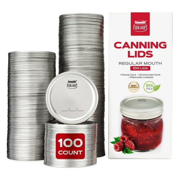 FORJARS - Canning Lids Regular Mouth, 100-Pack – Create Airtight Seals on Mason Jars to Preserve Food for Meal Prep & Food S