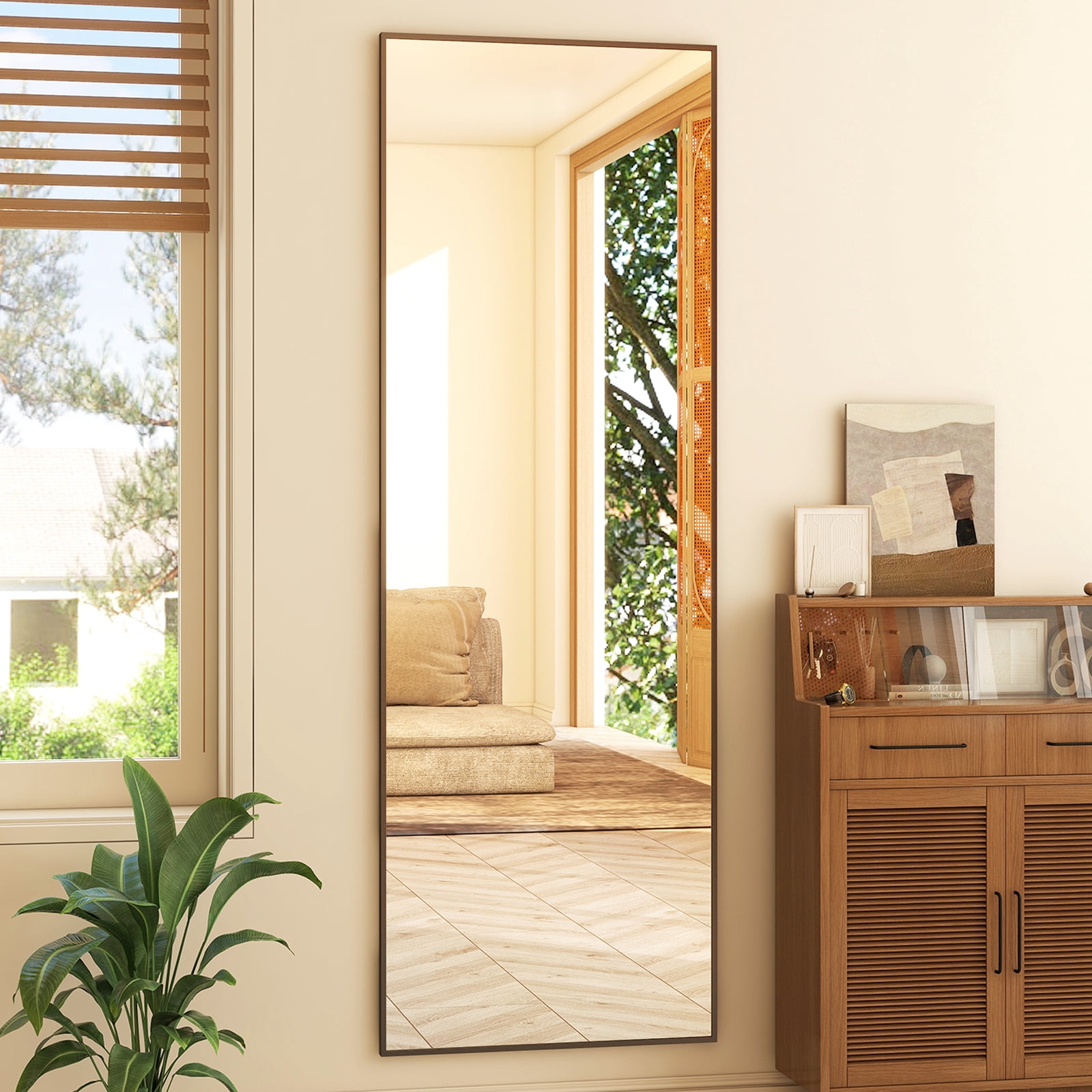 AUROMIR 16"x59" Rectangle Full Length Mirror Full Body Floor Mirror, Black