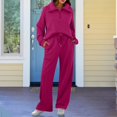 thumbnail image 2 of Baqcunre Women's Trousers Suit, Womens 2 Piece Outfits Half Zip Hoodie Sweatsuit Sets Oversized Sweatshirt Baggy Fall Fashion Sweatpants Hot Pink L, 2 of 5