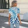 thumbnail image 6 of GaThRRgYP Women's Short Sleeve Tops for Summer Comfort,Women's New Short Sleeve Round Neck Cover Casual Pleated Tunic Top Curved Hem Printed Fashion Top Blue S, 6 of 6