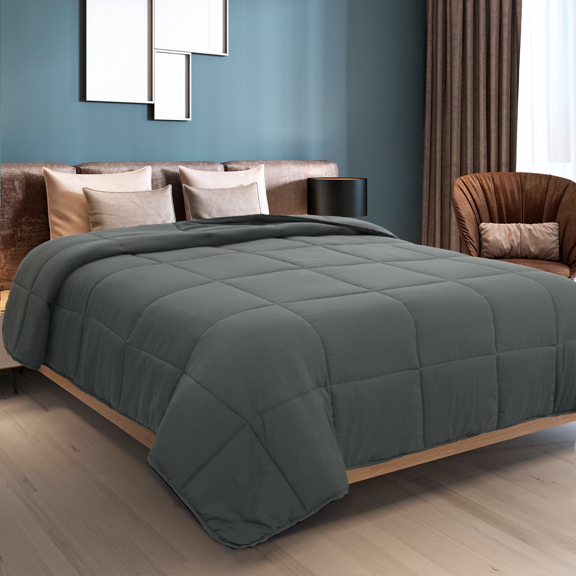 Unique Bargains Quilt Soft Lightweight Down Alternative Comforter Dark Gray Twin