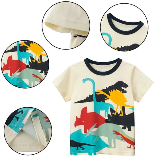 Esaierr Kids Baby Summer T-Shirts Short Sleeve Top for Boys,Toddler Tees Crewneck Cotton T-Shirts Little Boys Cartoon Cute Dinosaur Clothes Tops for Boys 1-9Y