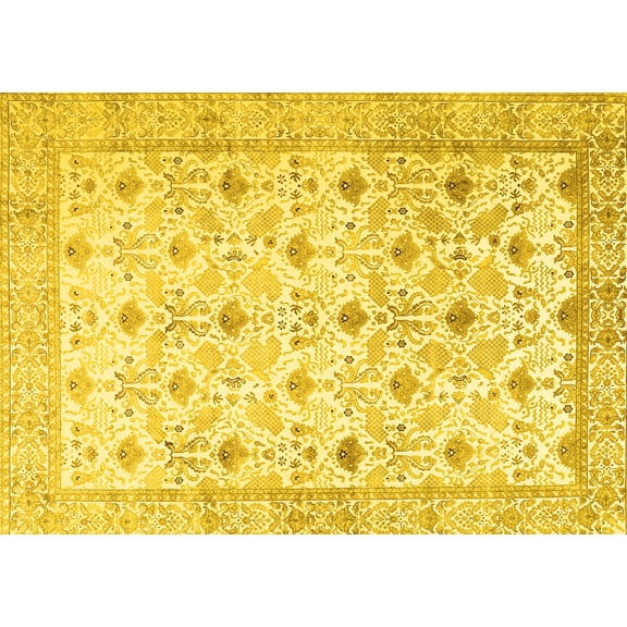 Ahgly Company Machine Washable Indoor Rectangle Persian Yellow Traditional Area Rugs, 5' x 7'
