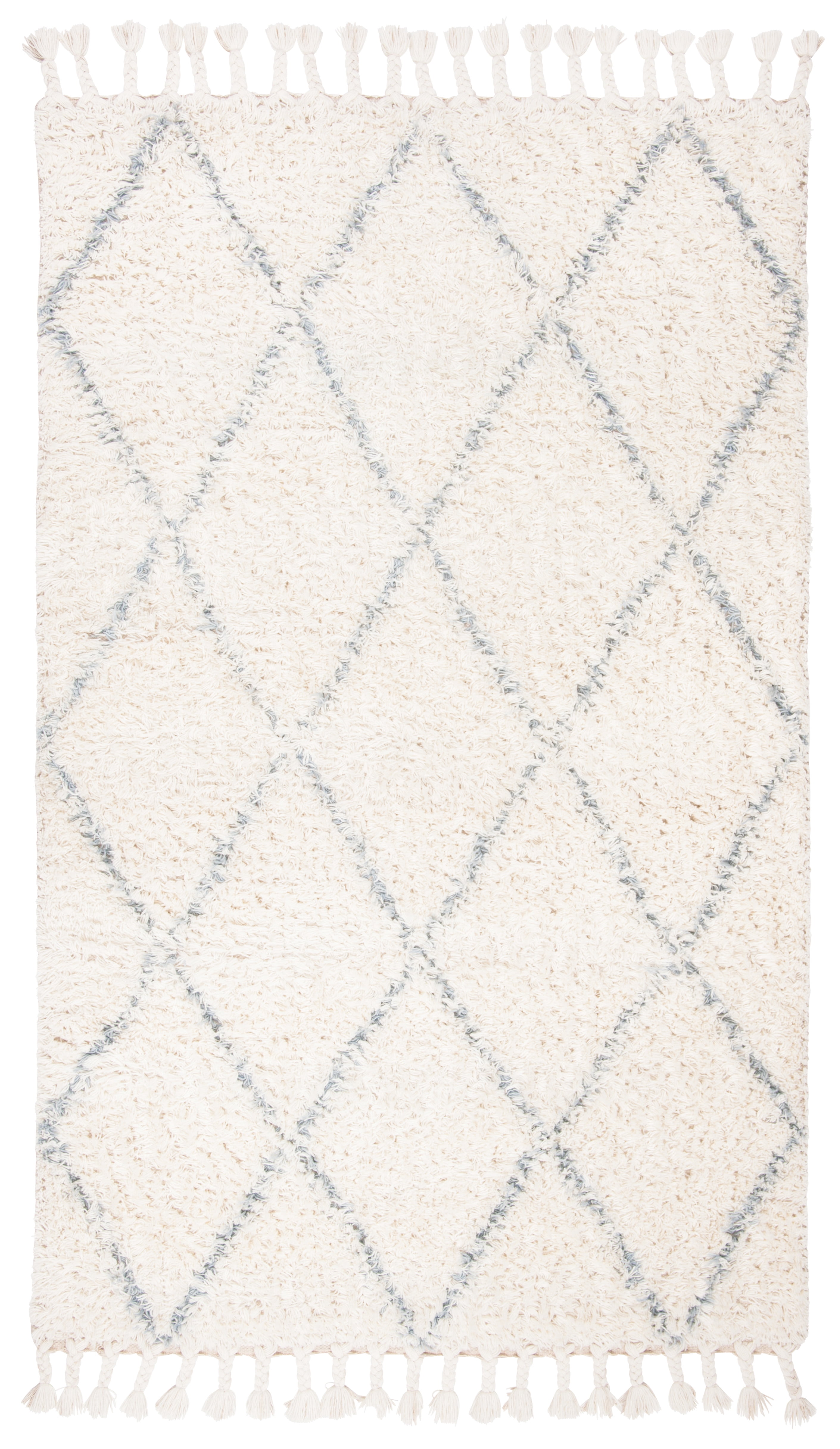 Safavieh  Handmade Casablanca Shag Taake 1.4-inch Thick Wool Rug Blue/Ivory 4' x 6' 4' x 6' Indoor, Handmade Rectangle