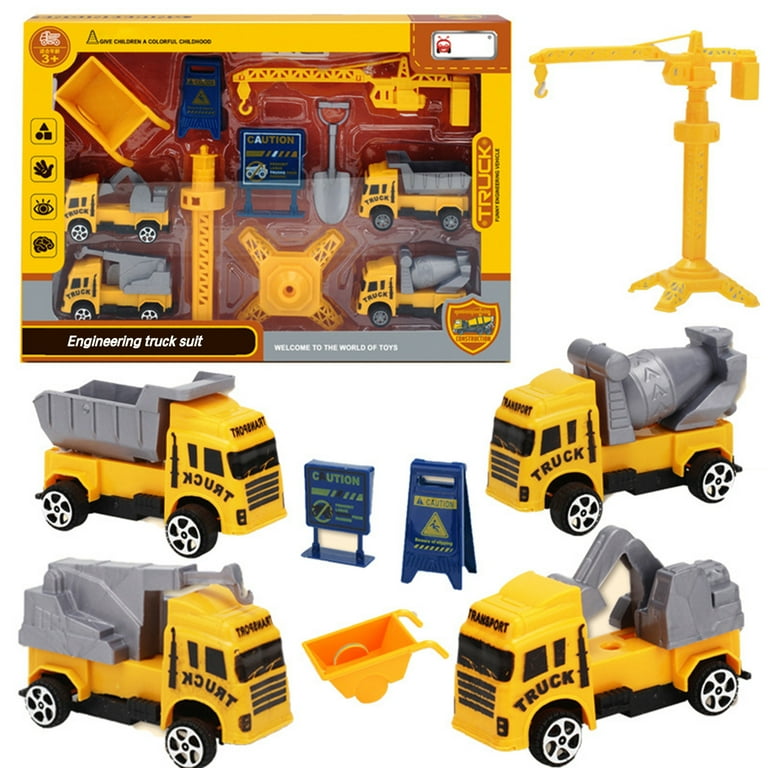 Kids Construction Vehicles Playset , Cr-ane, Excavator, Dump Truck