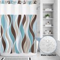 thumbnail image 3 of No Hook Shower Curtain, Brown Blue Striped Shower Curtains for Bathroom with See Through Top Window, Modern Gradient Abstract Line Art Waterproof & Washable Bath Curtain Extra Long 72"x84", 3 of 9