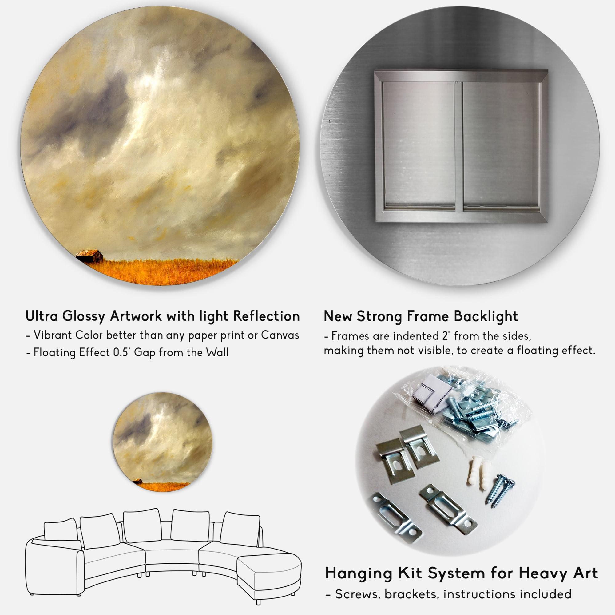 Designart 'Desert Farmhouse Under Cloudy Sky I' Farmhouse Circle Metal Wall Art 11x11 - Disc of 11