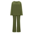 thumbnail image 5 of 2 Piece Plus Size Outfits for Women Fall Loose Cotton Linen Loungewear Set Long Sleeve Crew Neck Tops Wide Leg Pants Suit, Green, S, 5 of 7