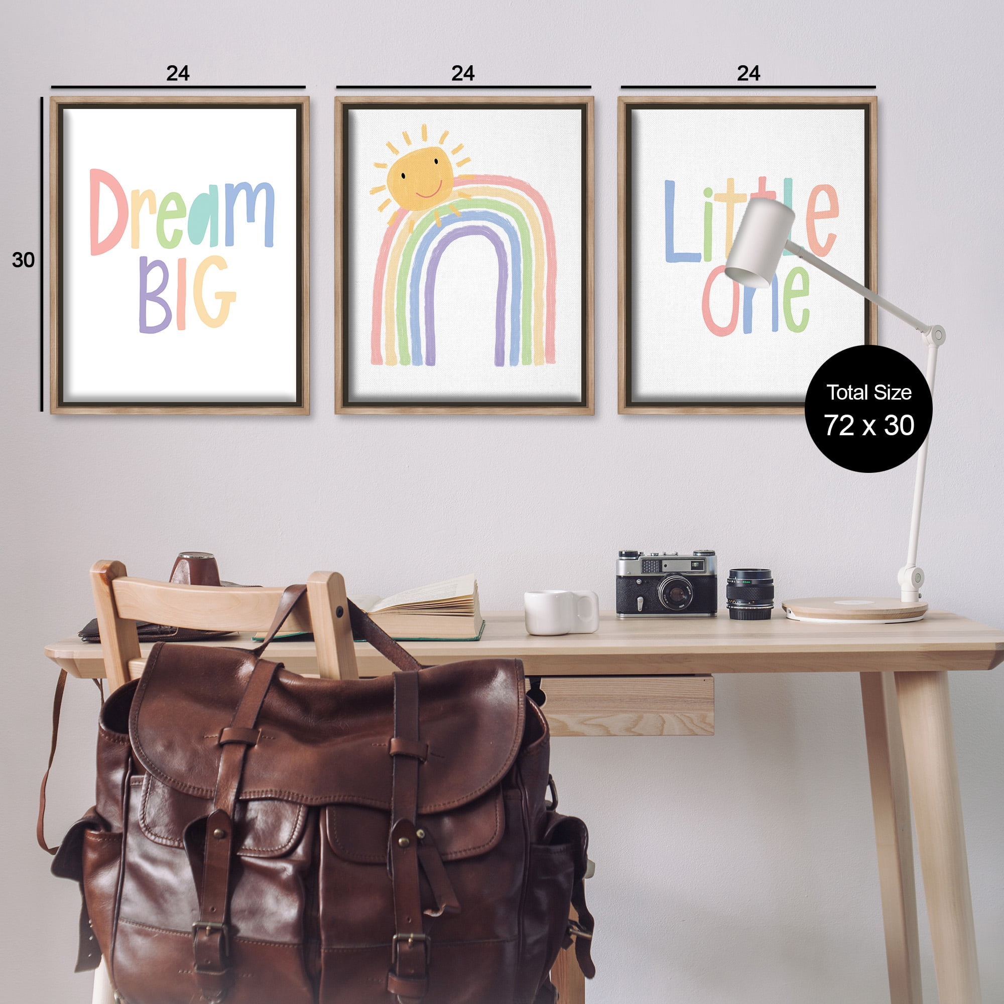 Stupell Industries Dream Big Little Illustration Typography Painting Brown Floater Framed Canvas Art Print Wall Art, 25 x 31, Set of 3