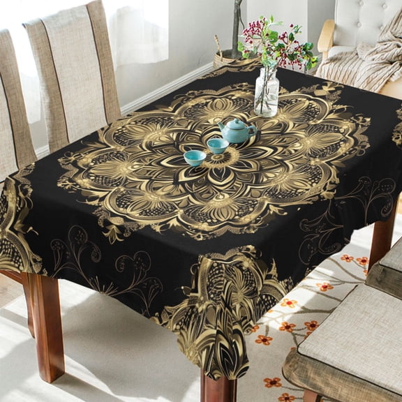 BZSMCE Square Tablecloth Design Gold Blossom Printed Pattern Tableclothes