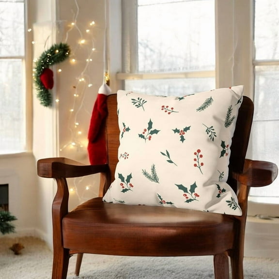 Holly Berry Velvet Christmas Cushion Cover