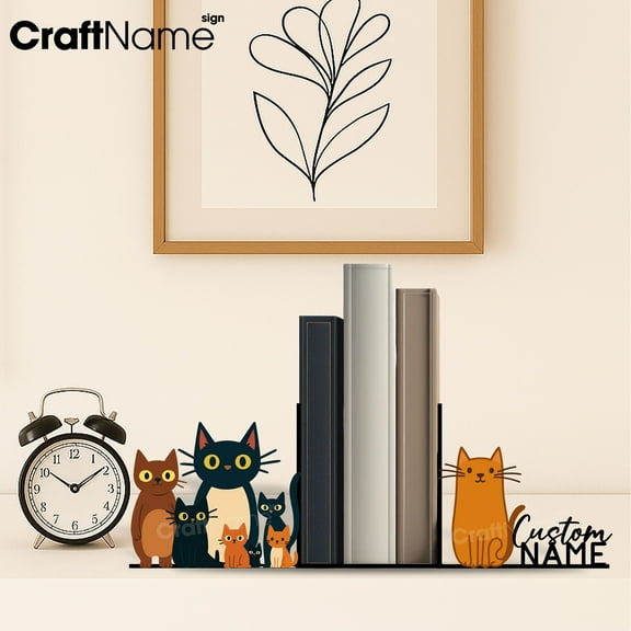 Craftnamesign Custom Cats Metal Bookend, Book Nook for Reading Corner Decor, Book Lover Gift