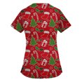thumbnail image 3 of Blusa de Navidad para mujer, ropa de trabajo uniforme para mujer, camisetas de manga corta con cuello en V y estampado navideño con bolsillo Pompotops hkajfhjk457660, 3 of 5
