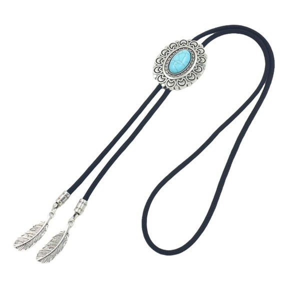 T-HOTLYST Bolo Tie Cowboy Neckwear Accessory for Men and Women with Metal Flower Turquoises Stone Jewelry Braided Necktie Necklace