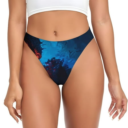 Qokaie Spooky Halloween Night Scene Printed Women s Cotton Thong Underwear  Sexy Breathable Panties G-string-X-Large