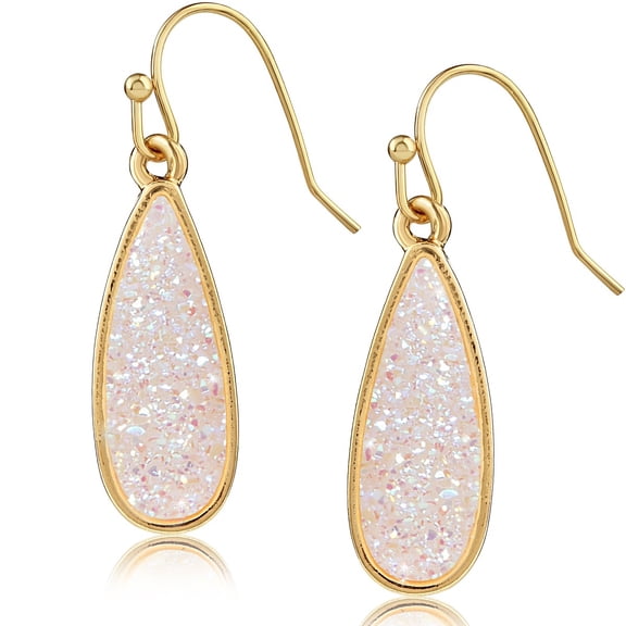 Humble Chic White Opal Druzy Drop Dangles - Sparkly Long Teardrop Dangly Earrings for Women
