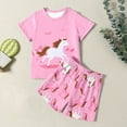 thumbnail image 4 of CAIXIA Girl Outfits 3T Girls Summer Casual Play Set Featuring Adorable Cartoon Horse Print Short Sleeve Top and Shorts for Toddler Kids Daily Outdoor Wear,2-3 Years, 4 of 6