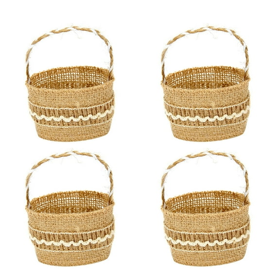 4pcs Mini Wedding Linen Basket, Rustic Burlap Flower Girl Basket, Candy Storage Holder