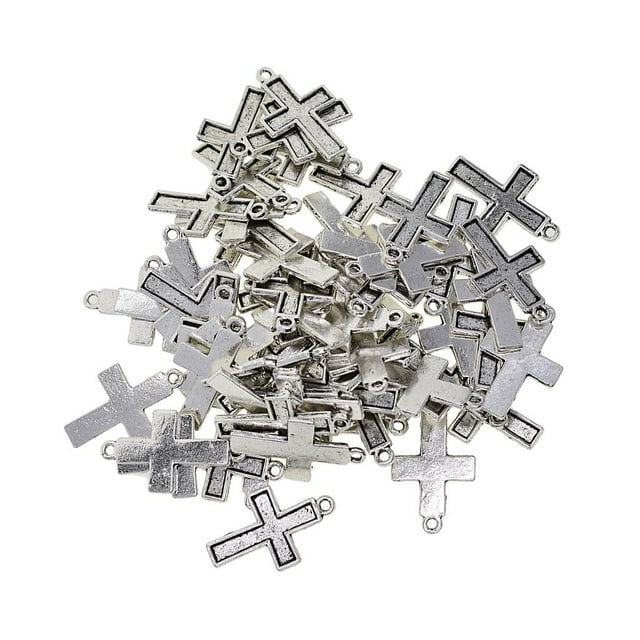 50 Piezas Bandejas de bisel con colgante de cruz vintage BLESIY 30x19 mm Plata Joyas de cabujón en blanco