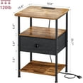 thumbnail image 2 of Nightstand with Charging Station, Bedside Table with Round Corner Design, Night Stand with Adjustable Fabric Drawer, Side Table End Table for Bedroom, Living Room Rustic Brown+black, 2 of 8