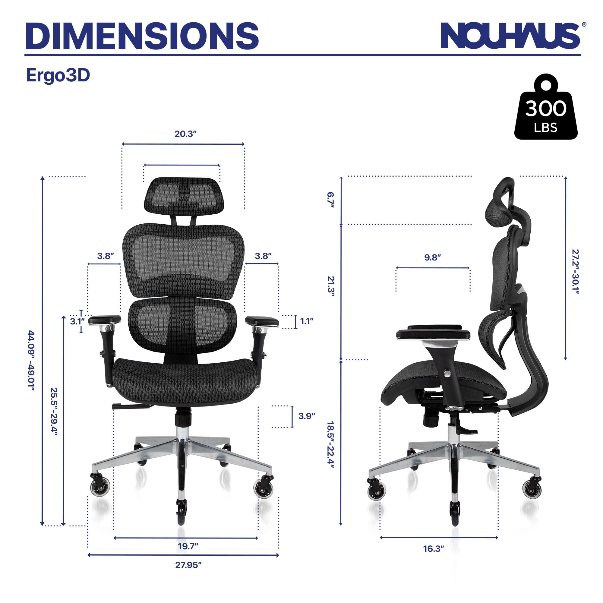 Nouhaus Ergo 3D Mesh High Back Ergonomic Office Desk Chair for Long Hours with Lumbar Support and Adjustable Headrest