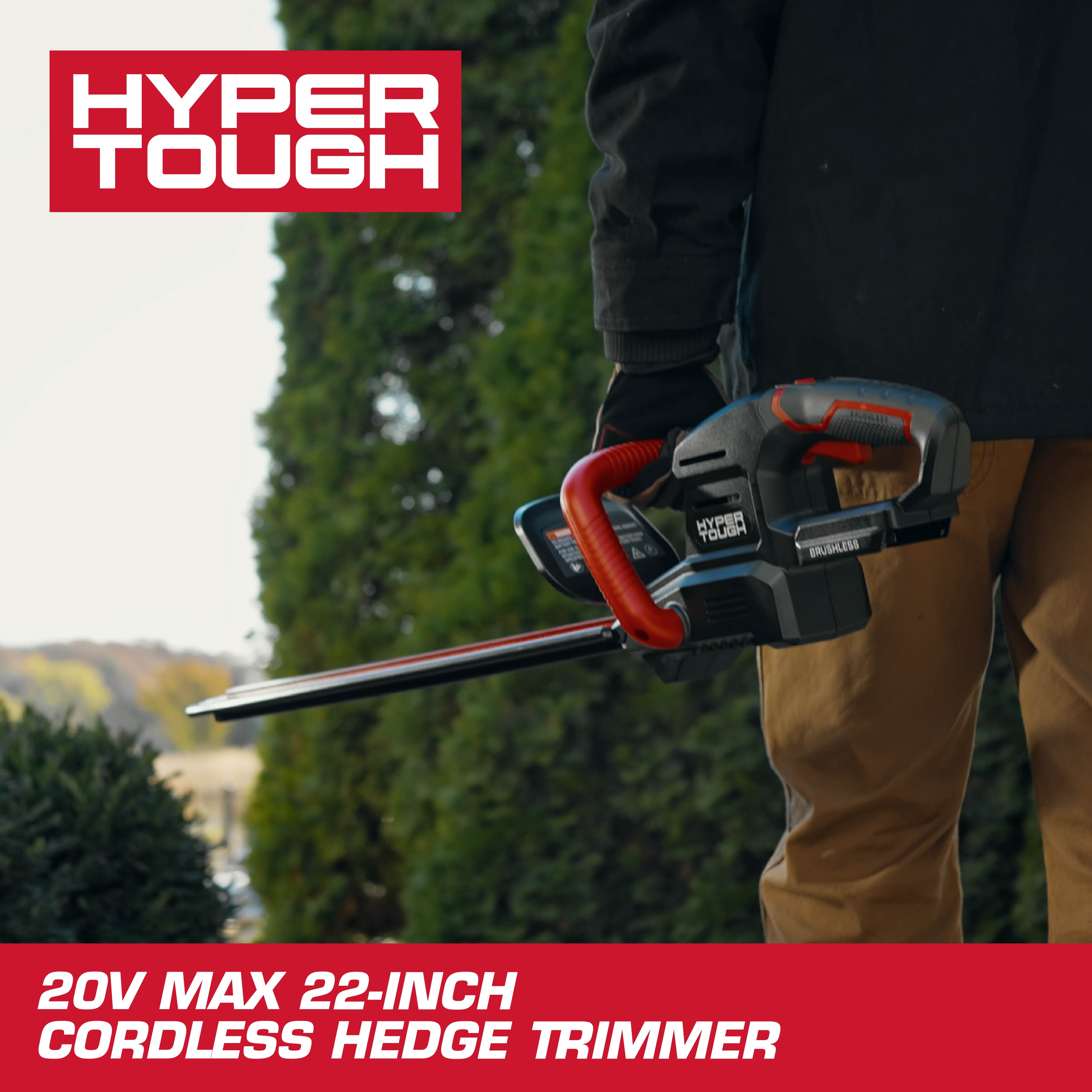 Hyper Tough 22" 20V Brushless Cordless Hedge Trimmer with 20V Max 2.0Ah Battery and Charging Cable