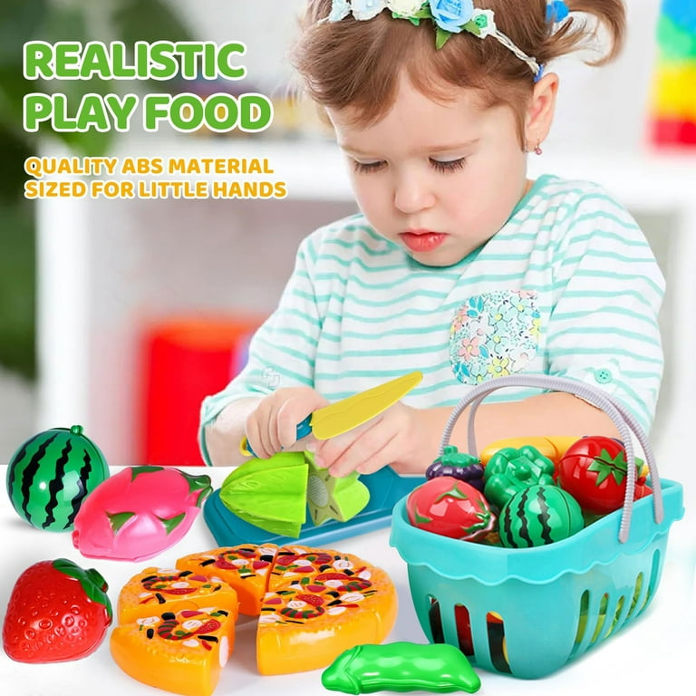 Kidsciety Pretend Play Food, 97pc Play Kitchen Accessories, Toy Food for  Kids Kitchen, Fake Food for Toddlers, Cutting Food Toys Fruits Veggies