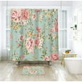 thumbnail image 2 of Pink Floral Fabric Shower Curtain for Bathroom 72Wx72H Inch Rose Floral Blooming Green Leaves for Girl Women Bathtub Accessories Decor Rustic Waterproof Fabric Bathroom 12 Pack Hooks WW-NDHC, 2 of 4
