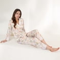 thumbnail image 7 of Women's Satin Floral Pajama Set with Long Sleeve Notched Collar Button-Up Top and Relaxed Fit Full-Length Pants - Pink, Large, 7 of 7