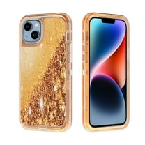 NIFFPD Phone Case iPhone 14 Plus Bling Glitter Quicksand Sparkle Clear & Shockproof Protective Cover iPhone 14 Plus 6.7" Rose Gold
