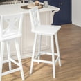 thumbnail image 3 of BizChair Commercial Grade Solid Wood Modern Farmhouse Swivel Bar Height Barstool in Antique White Wash, 3 of 12