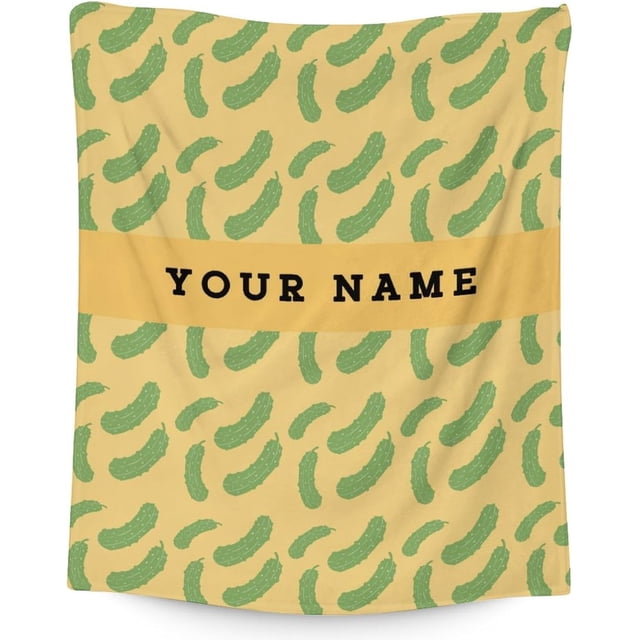 LHSHID Personalized Pickle Blanket Gifts with Name Text Funny Throw Blanket for Adults Kids Lightweight Plush Soft Cozy Warm Flannel Blankets for Bed Couch