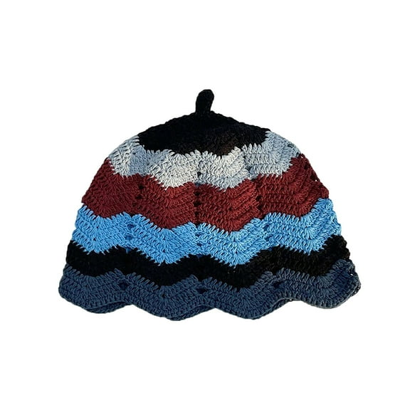 ZHENHONG Bucket Hats for Women Crochet Bucket Hat For Women Knit Cap Handmade Foldable Floppy Beach Hat Fashion Cute Striped Floral Fishing Hat
