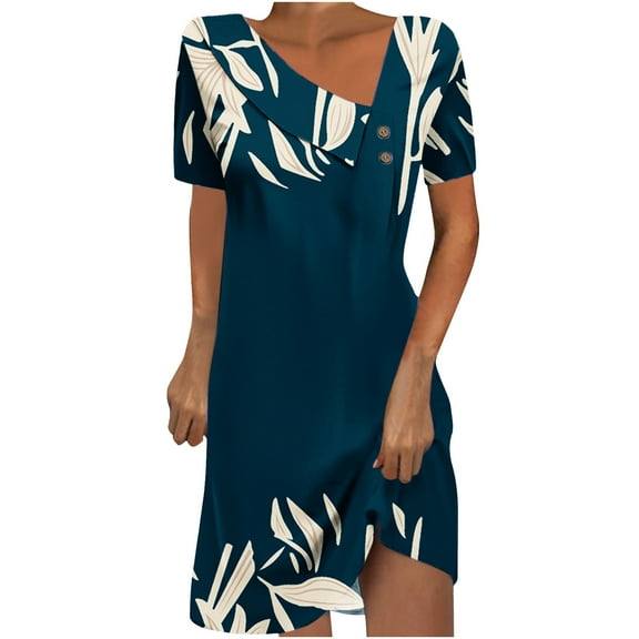 Drses Summer Dresses for Women 2024 Women's Fashion Printed Short Sleeve Round-Neck Mid-Calf Dress Women's Casual Dresses