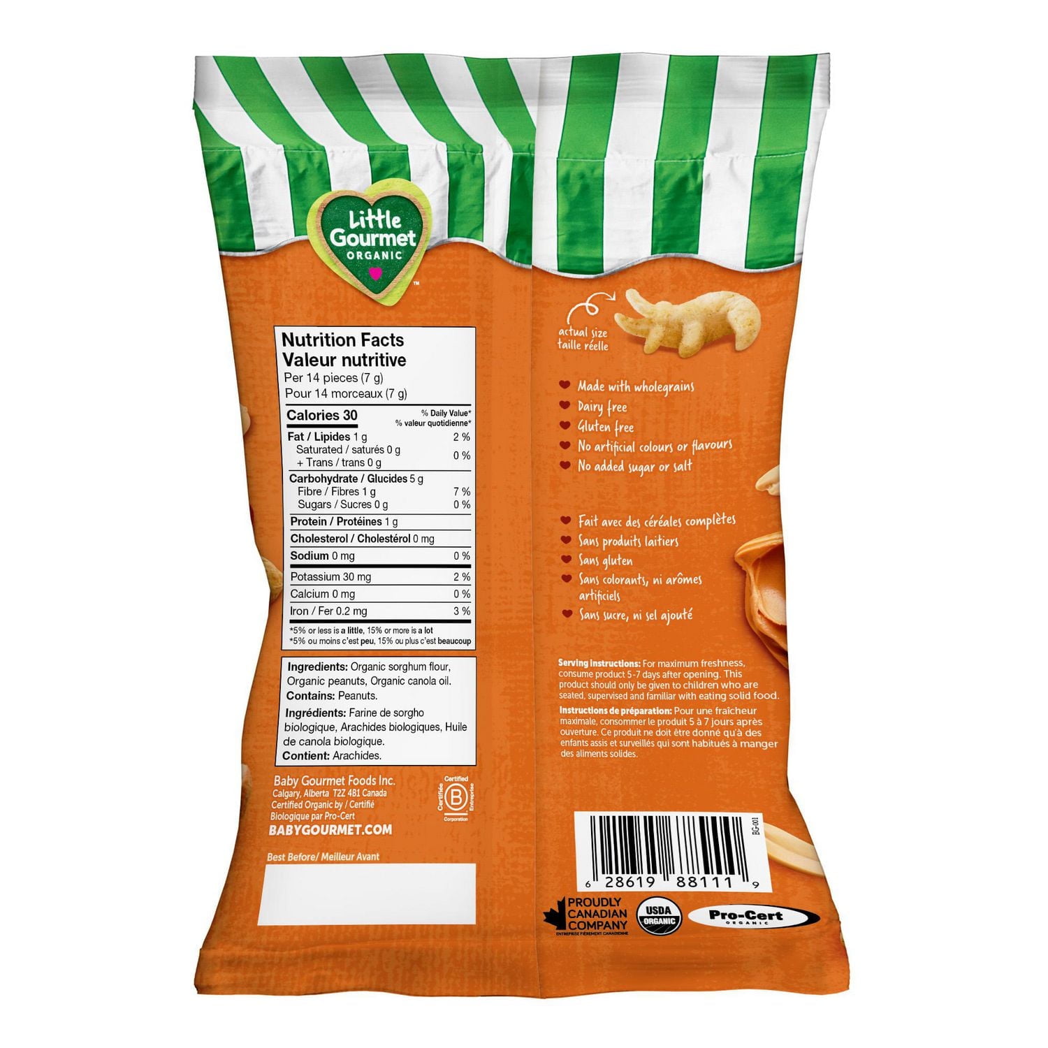 Little Gourmet Crunchy Crocs Peanut Butter Organic Toddler Snack, Puffed wholegrain snacks