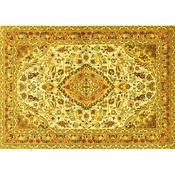 Ahgly Company Machine Washable Indoor Rectangle Medallion Yellow Traditional Area Rugs, 6' x 9'