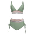 thumbnail image 6 of Women's Two Piece Bikini Set Sexy V Neck High Waist Padded Bra Wire Free Swimsuit for Swimming Beach Sunbathing,Mint Green,M, 6 of 7
