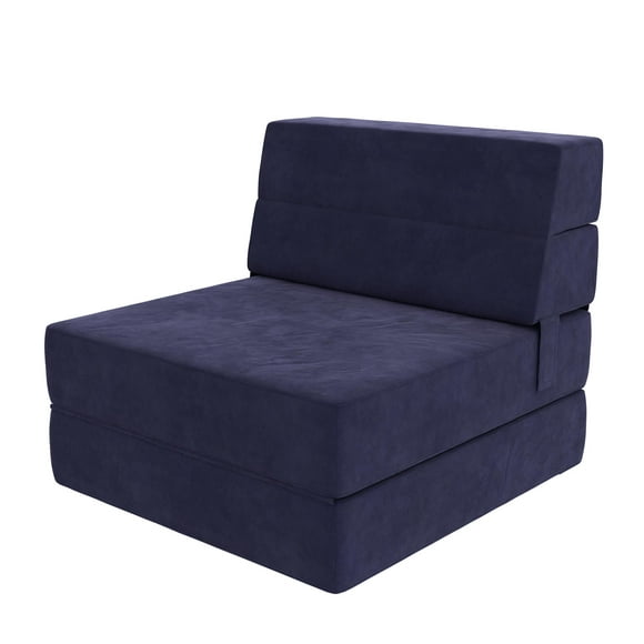 Novogratz The Flower 5-in-1 Modular Chair and Lounger Bed, Navy Blue Microfiber