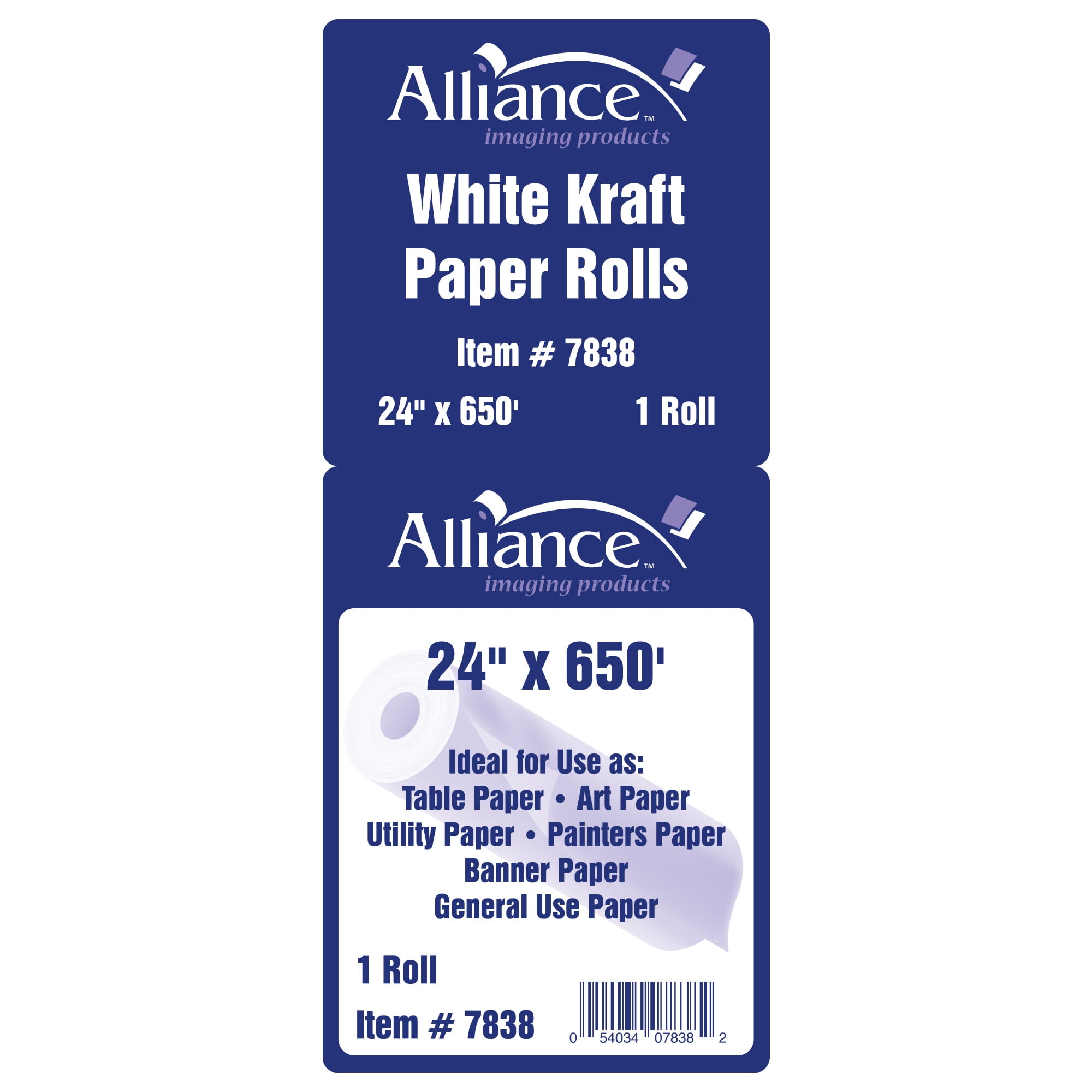 Kraft Paper Roll White for Arts and Crafts 24" x 650' Ideal for Paints, Wall Art, Easel Paper, Bulletin Board Paper, Gift Wrapping and Kids Crafts - Made in USA