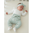 thumbnail image 4 of BemeyourBBs Newborn Baby Girl Spring Clothes Short Sleeve Rib Knit Romper Belted Daisy Printed Pants Set Headband 3Pcs Infant Girls Outfits, 4 of 9