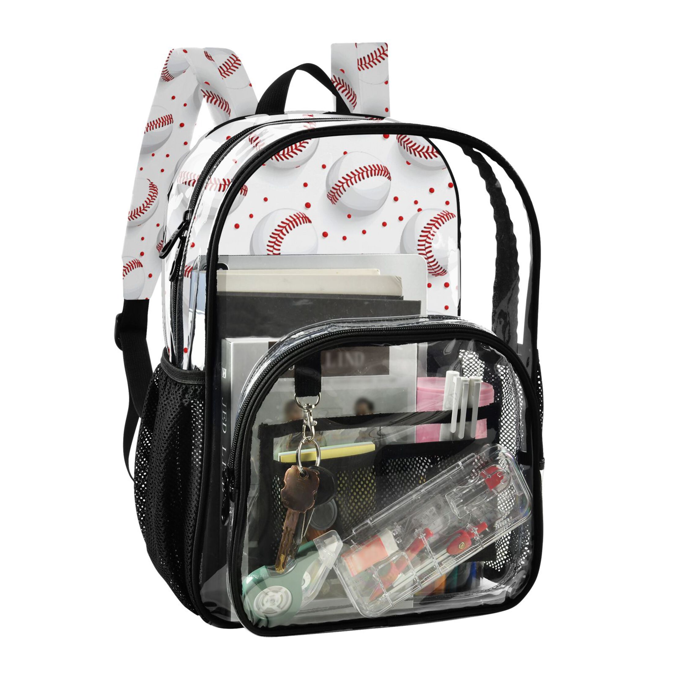 ALAZA Clear Backpack Baseball on White PVC Transparent BookBag