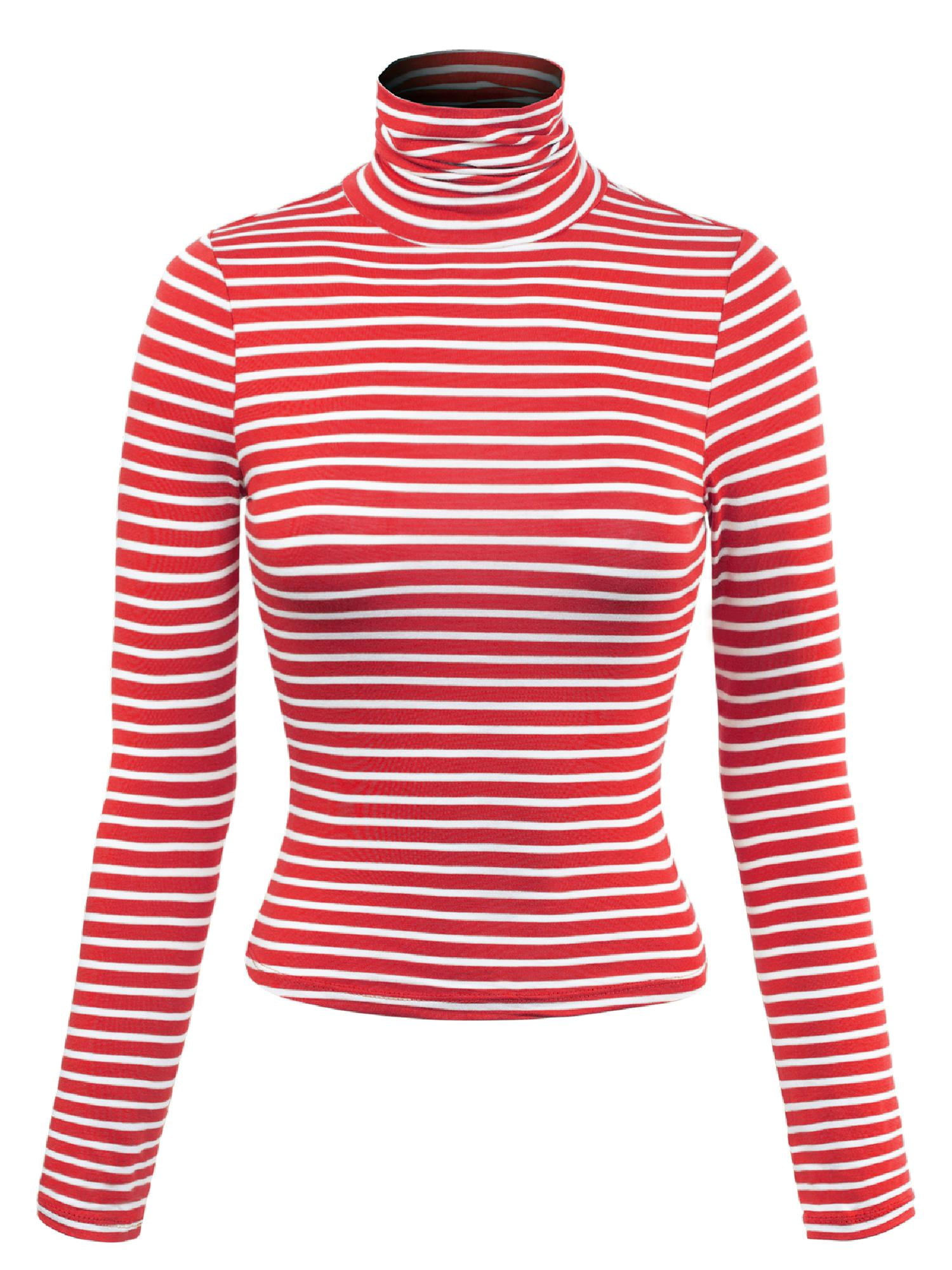 MixMatchy Women's Tight Fit Lightweight Solid/Stripe Long Sleeves Turtle Neck Top 