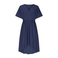 thumbnail image 4 of Penkiiy Women's Summer V-Neck Dress | Cotton-Like Linen Blend, Lightweight & Breathable | Trendy Casual & Vacation Essential M Navy, 4 of 6