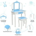 thumbnail image 6 of SESSLIFE Kids Vanity Table and Chair, Children Vanity Set with Mirror, Makeup Dressing Table with a Drawer，Play Vanity Set for Girls, Blue and White, 6 of 10