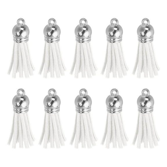 Uxcell 48 Pack Leather Tassel Keychain Charm Bulk for Pendant Bracelet Jewelry Making DIY Craft Decoration(1.5 Inch), White/Silver Cap