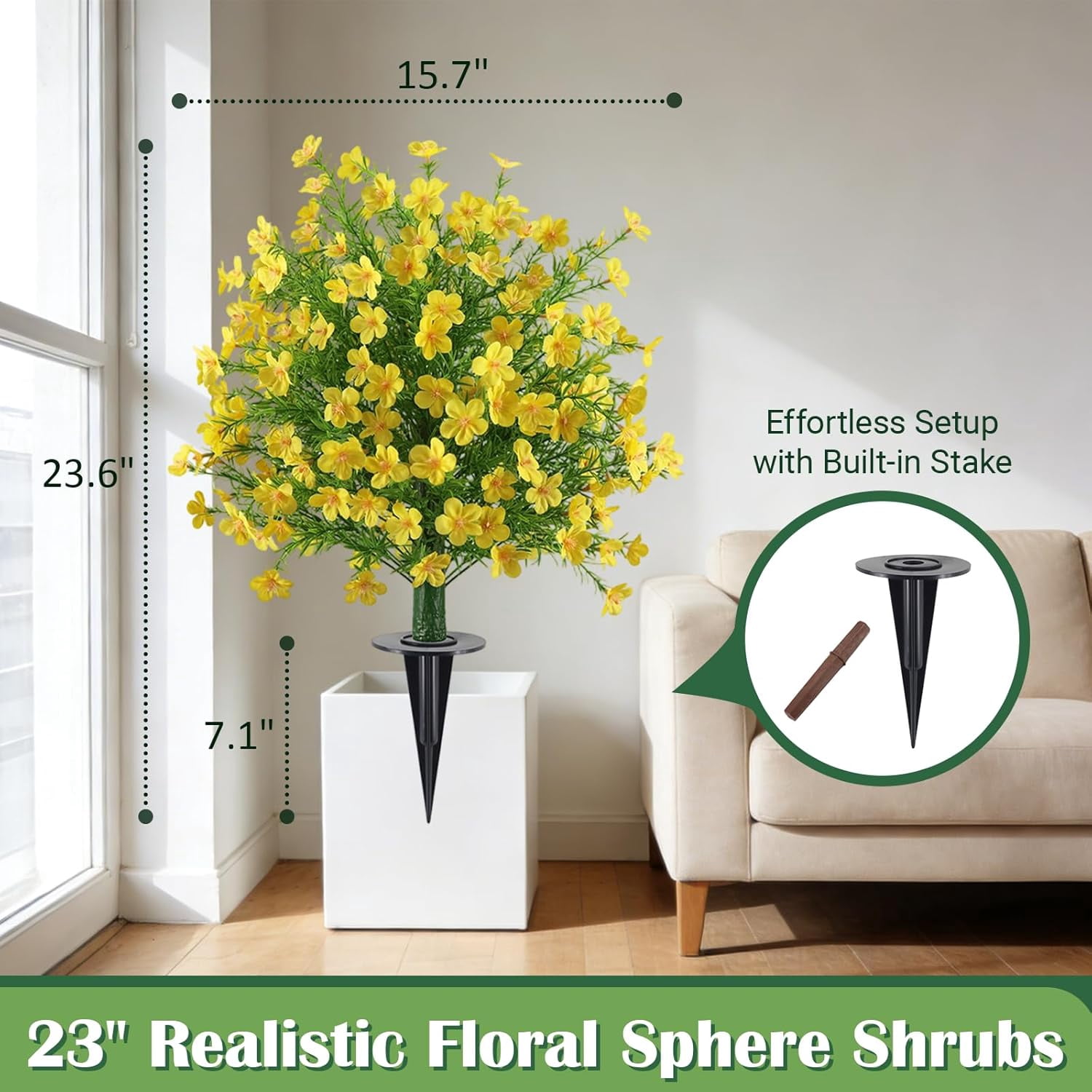 2 Pack Artificial Boxwood Topiary Ball Trees with Ground Spike for Outdoor, 23" Faux Realistic Floral Sphere Shrubs, Artificial UV Resistant Fake Bush Plants for Garden Yard Porch Decor