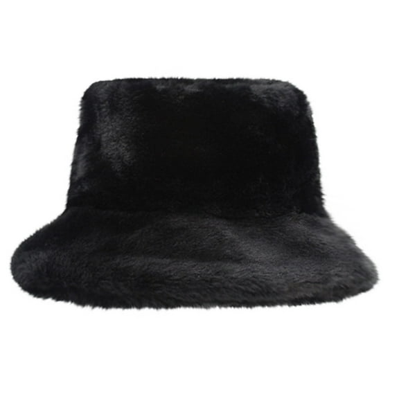 Bucket for Women Winter Hat Men Fuzzy Warm Women's Furry Fisherman Cap Casual Trips Sports Skiing Black
